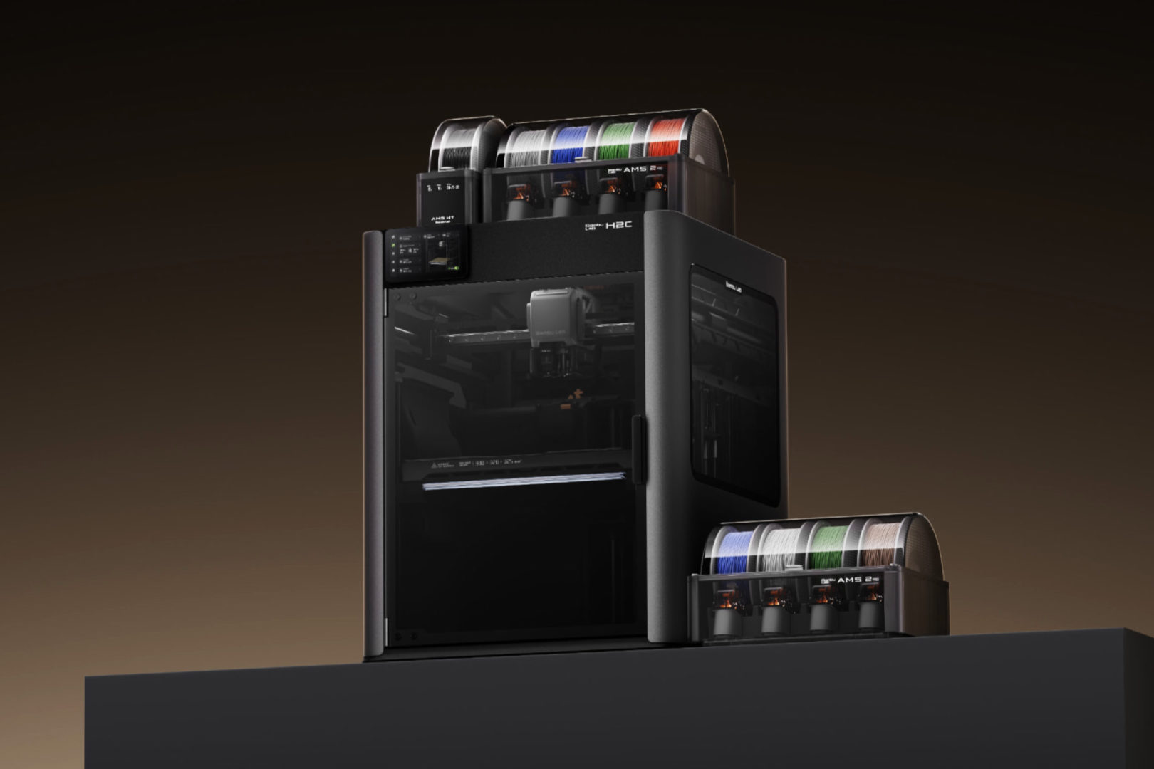 Drukarka Bambu Lab H2C z systemem AMS 2 Pro i wielomateriałowym podajnikiem filamentów na górze